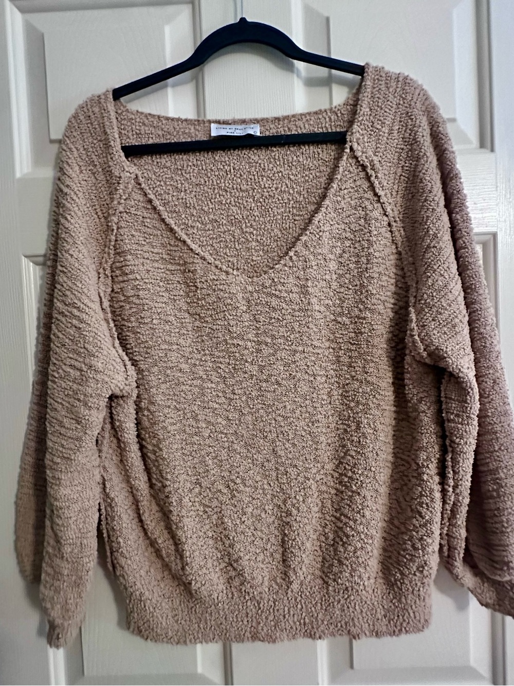 Pink Lily Taupe V-Neck Plush Sweater